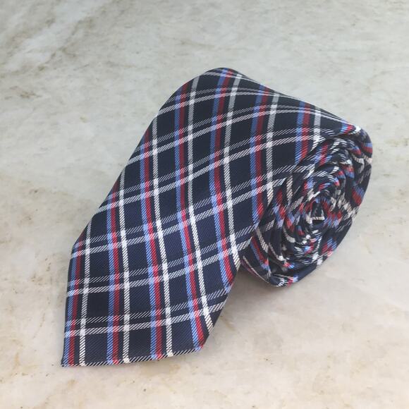 US POLO ASSOCIATION NAVY RED WHITE & BLUE PLAID NECKTIE - Picture 10 of 12